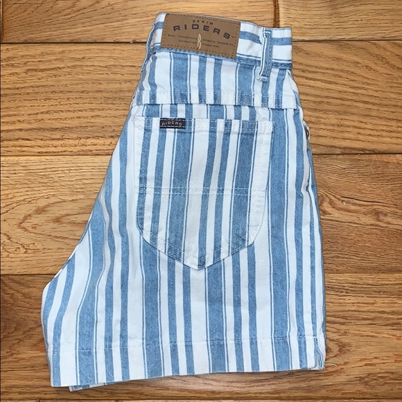 Vintage Pants - Vintage high waisted striped denim shorts. Size 5
